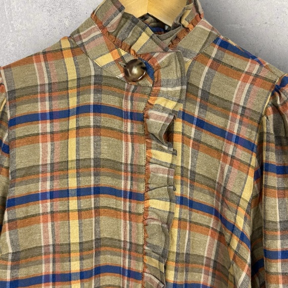 Sezane Coline Shirt Folk Check Print Size 34 French US 2 Western Ruffle Plaid - Picture 11 of 16